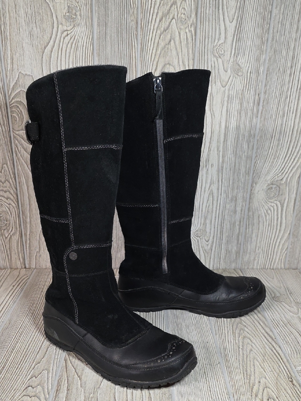 The North Face Anna Purna Tall Black Suede Leather Boots Womens Size 8.5